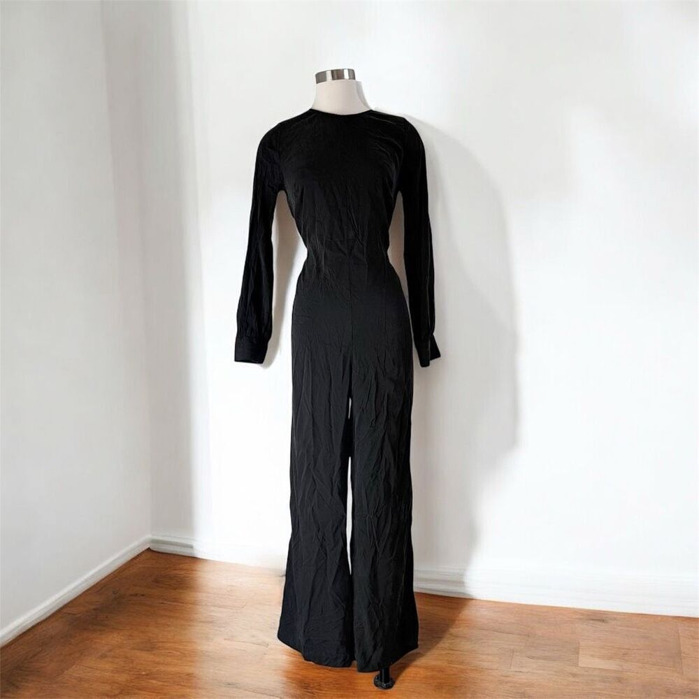 Universal Standard Black Palazzo Flare Wide Leg Jumpsuit Tie 3XS XS Silk